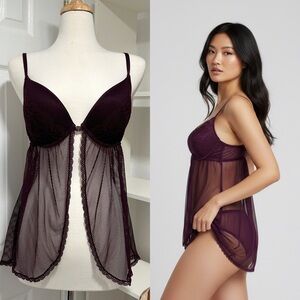 La SENZA Sheer Lace Chemise in Dark Purple